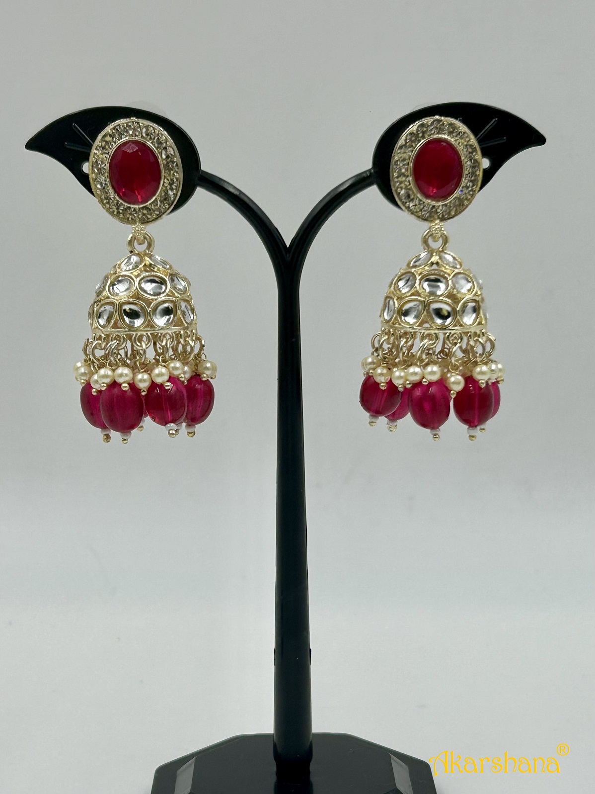 Light Gold Kundan Jumkha with Bead Drops A1TJ00018B