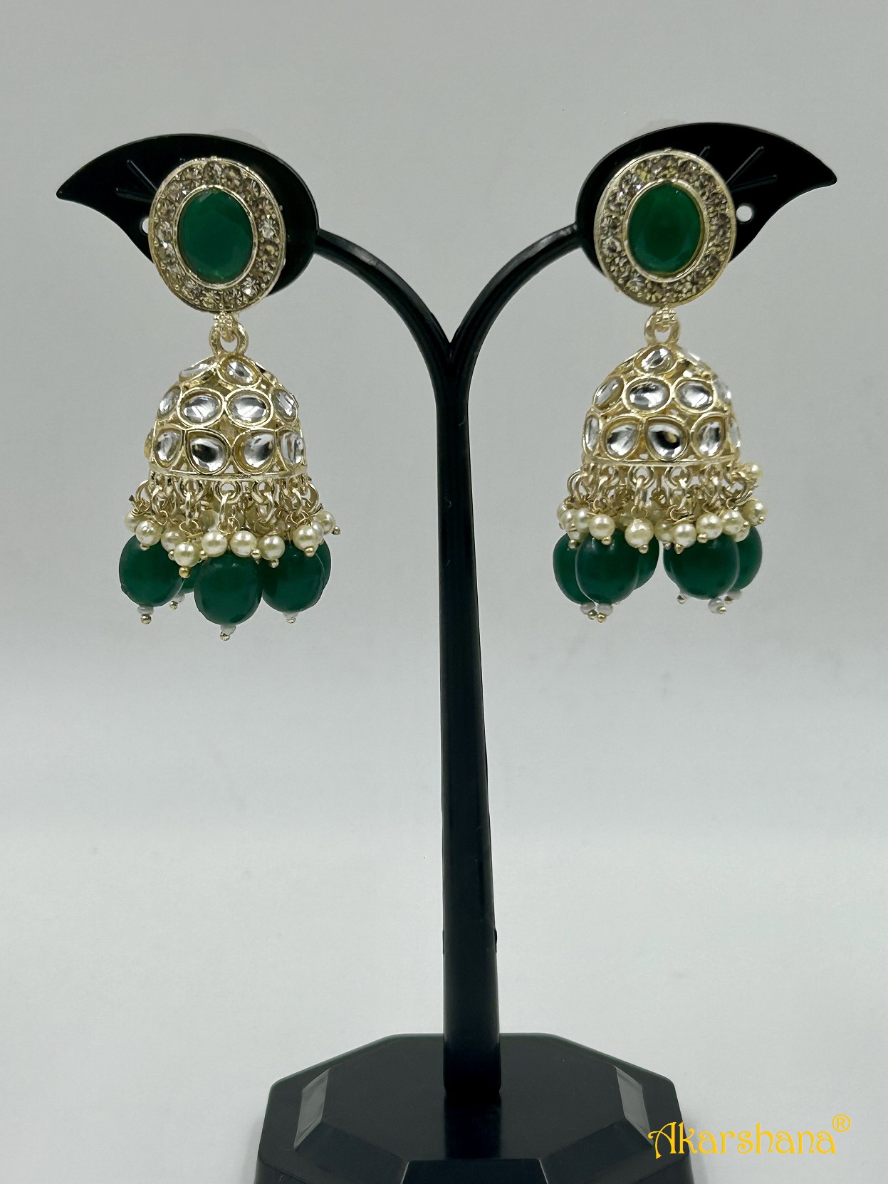 Light Gold Kundan Jumkha with Bead Drops A1TJ00018C