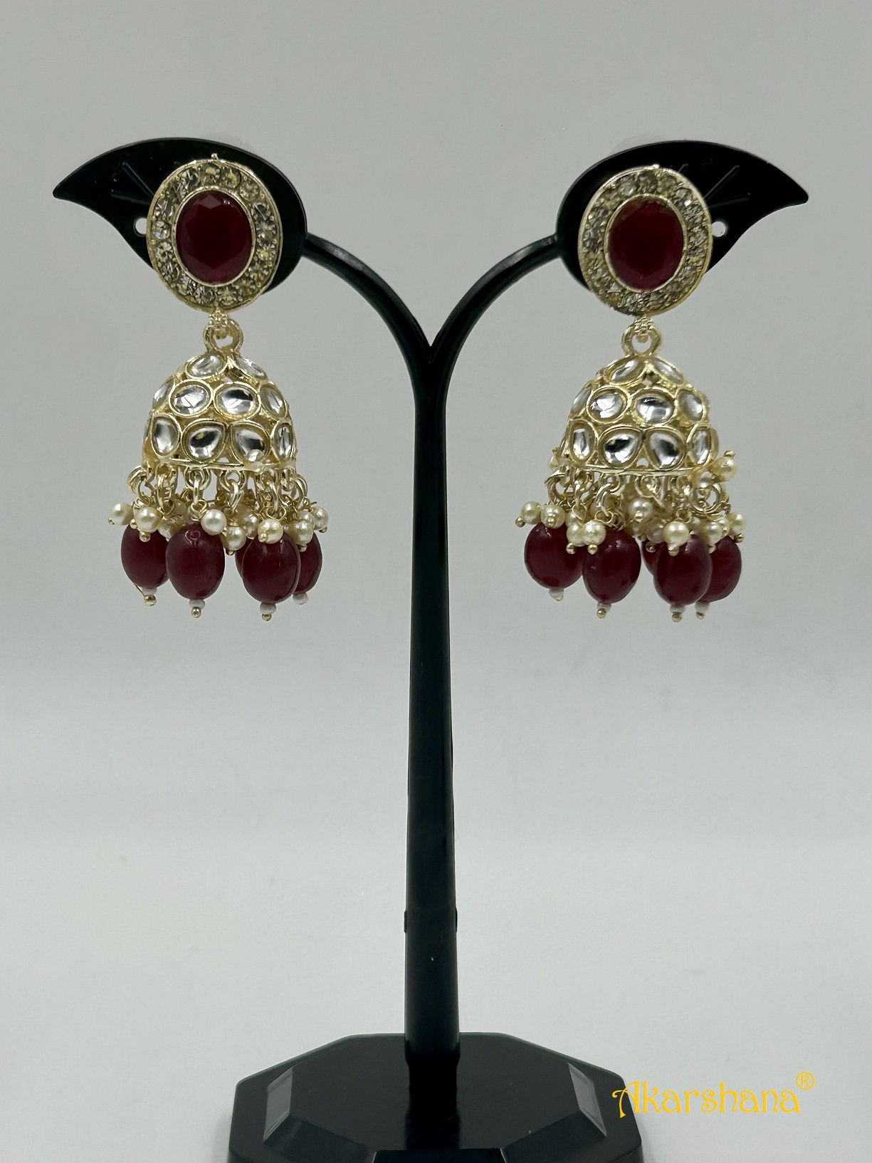 Light Gold Kundan Jumkha with Bead Drops A1TJ00018D