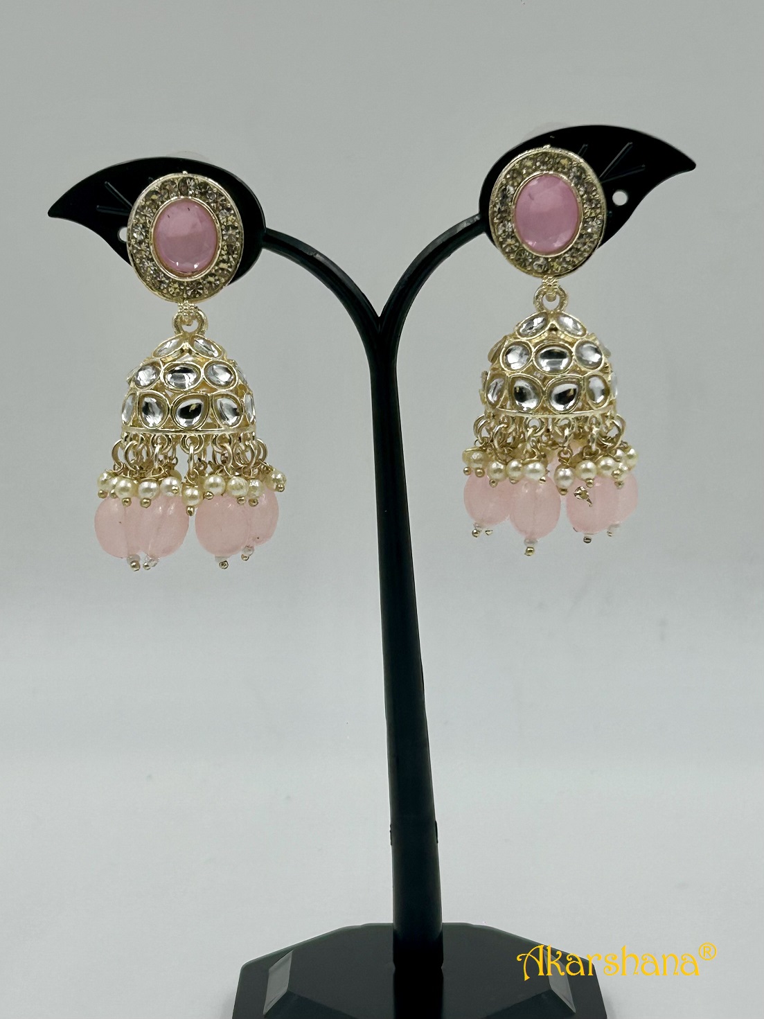 Light Gold Kundan Jumkha with Bead Drops A1TJ00018E