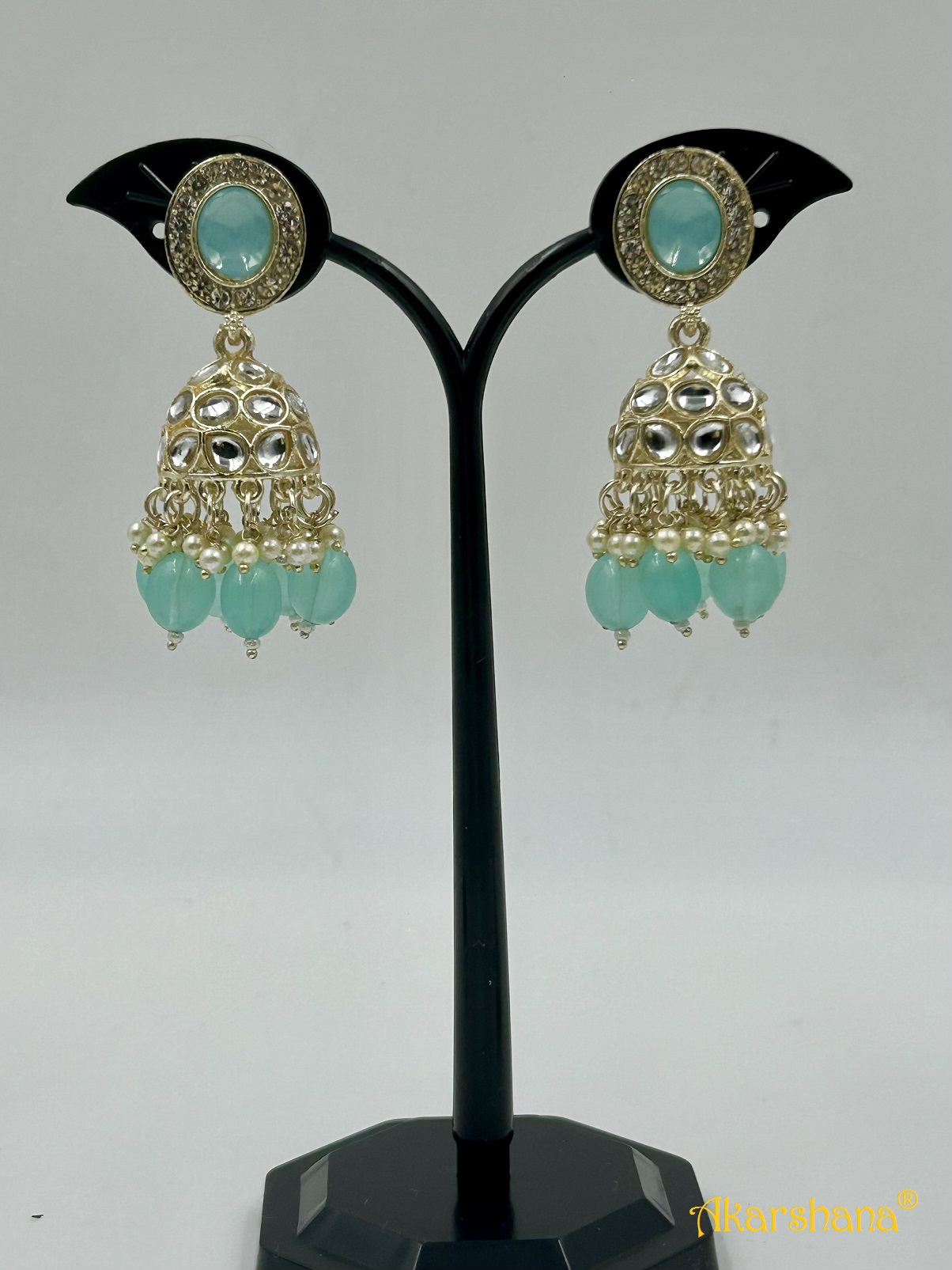 Light Gold Kundan Jumkha with Bead Drops A1TJ00018F