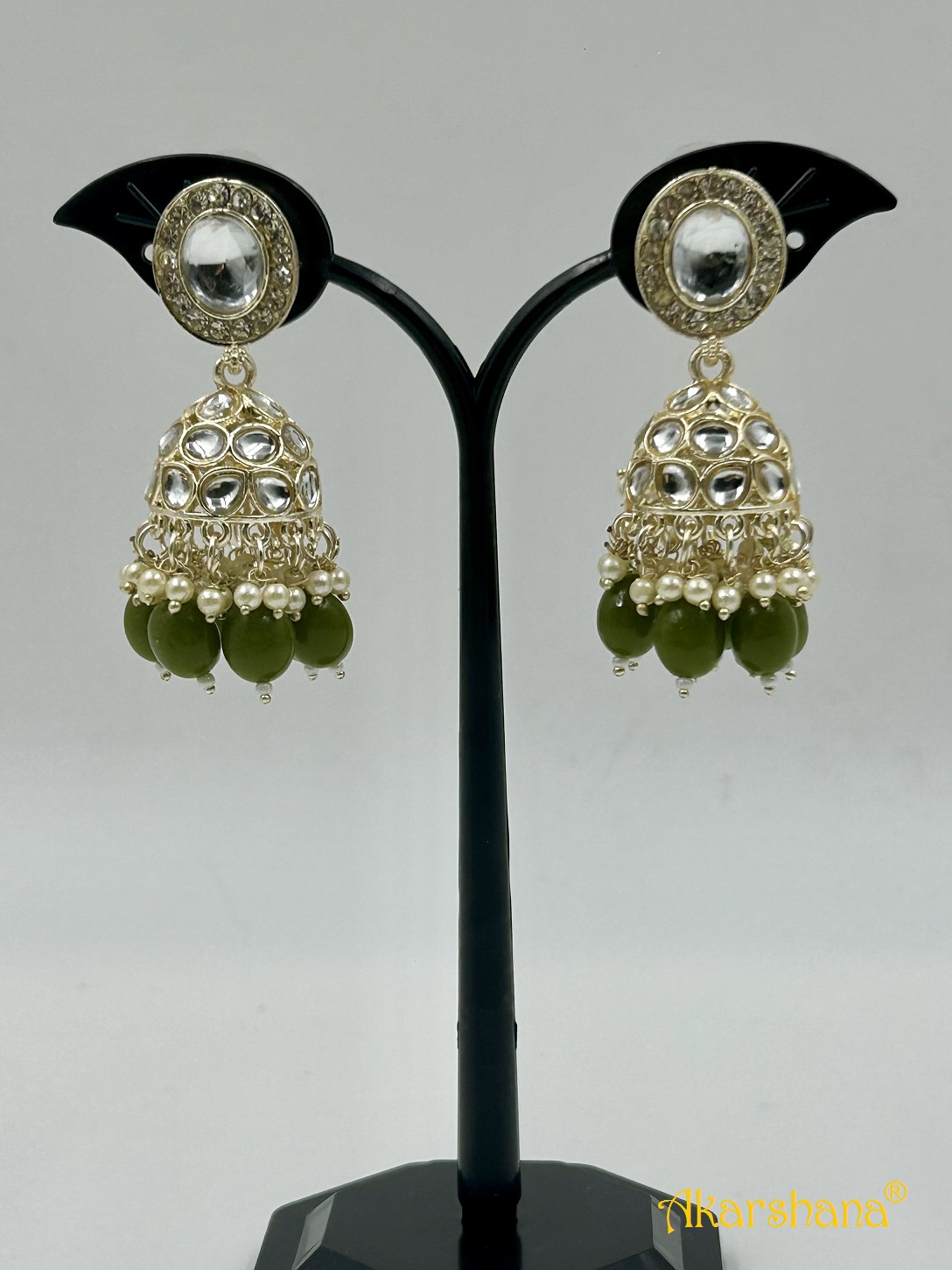 Light Gold Kundan Jumkha with Bead Drops A1TJ00018G