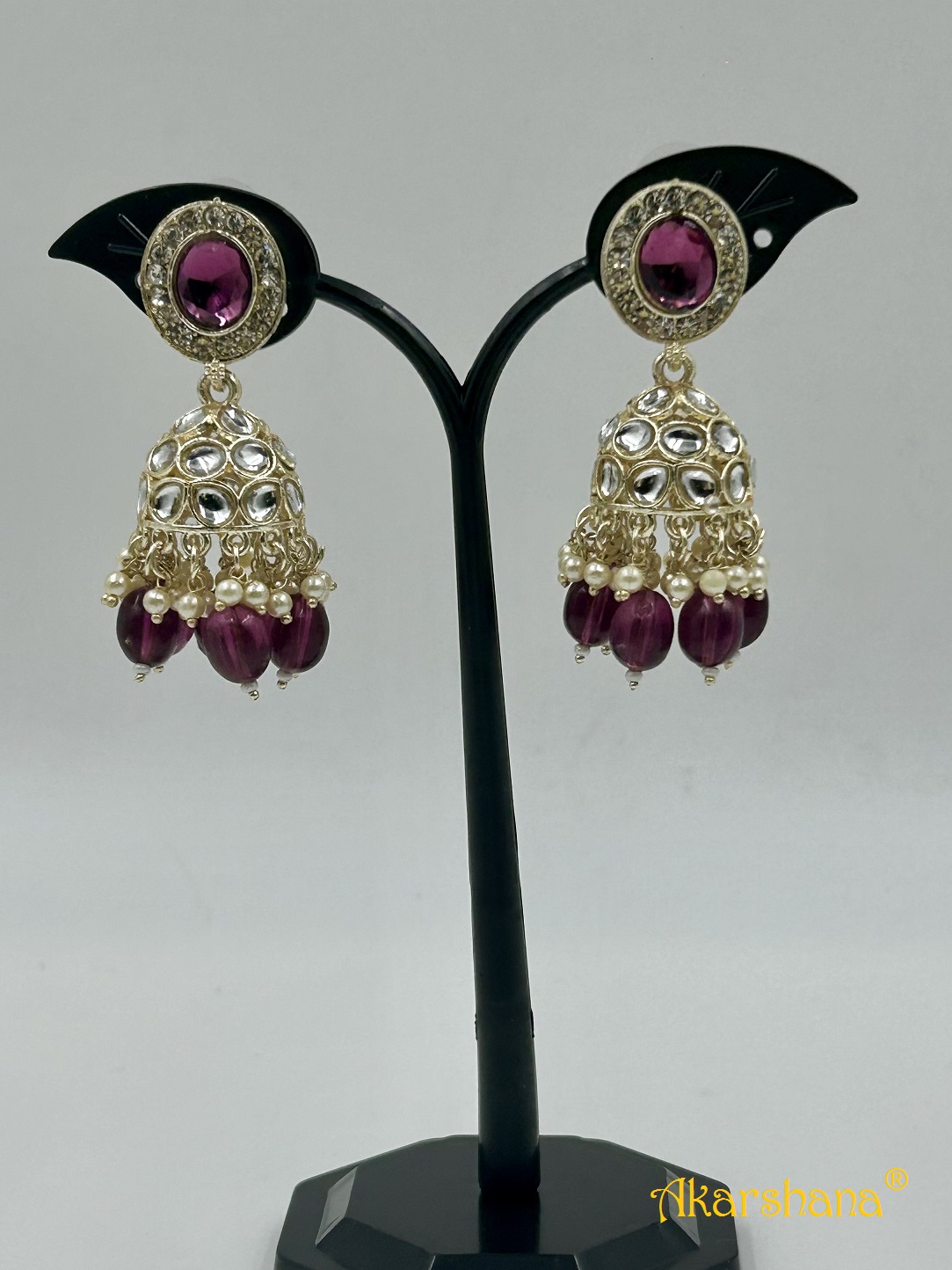 Light Gold Kundan Jumkha with Bead Drops A1TJ00018H