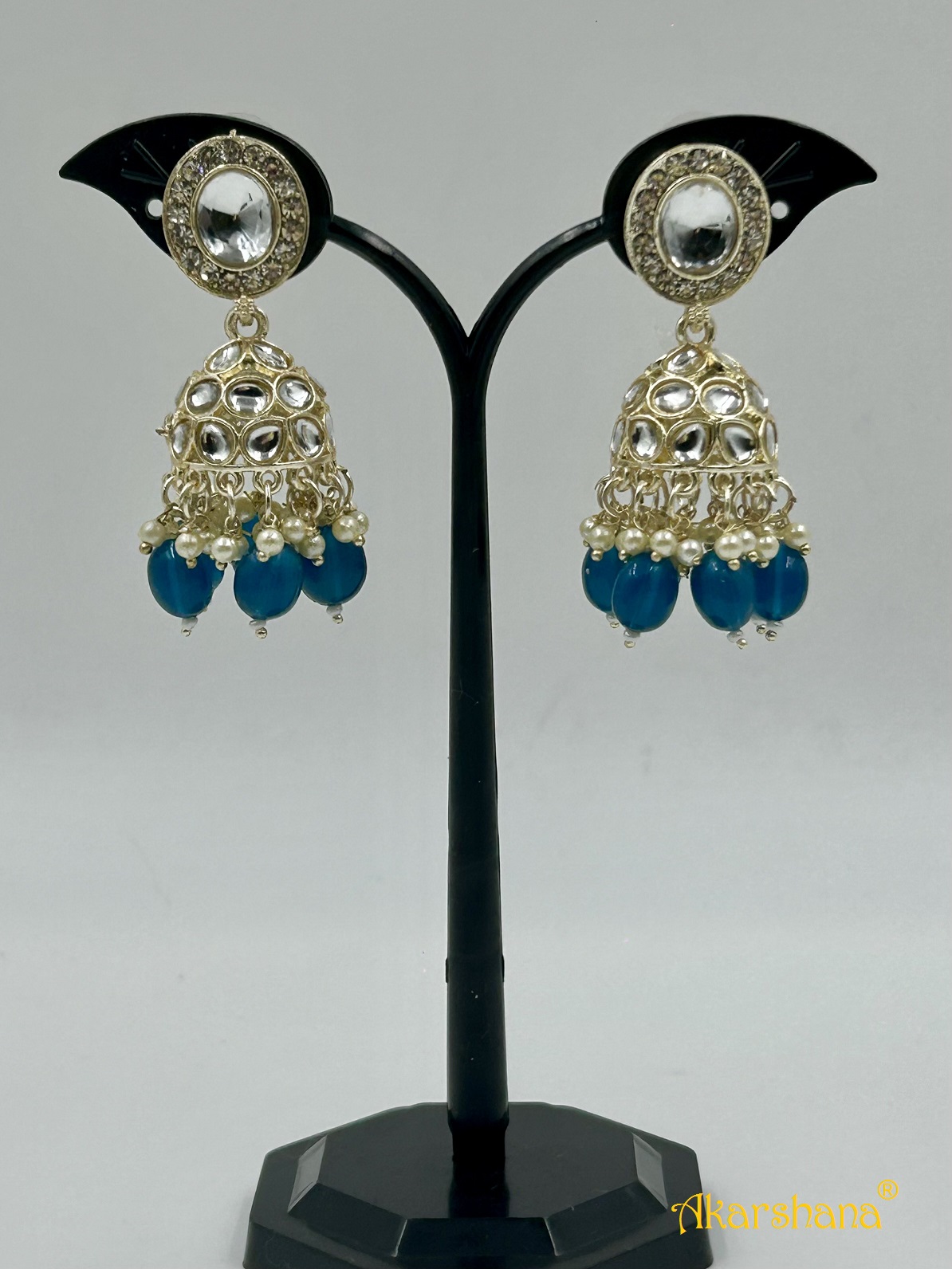 Light Gold Kundan Jumkha with Bead Drops A1TJ00018I