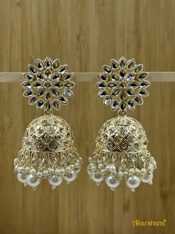Light Gold Kundan Big Jhumka with Pearl Drops A1TJ00022A