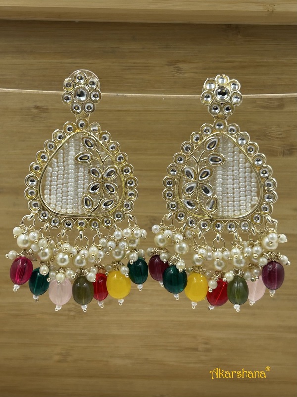 Light Gold Kundan and Pearl Long Dangles A1TJ00022B