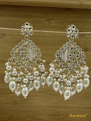 Light Gold Pearl and Kundan Long Dangles A1TJ00023
