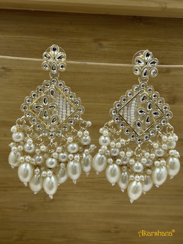 Light Gold Pearl and Kundan Long Dangles A1TJ00023
