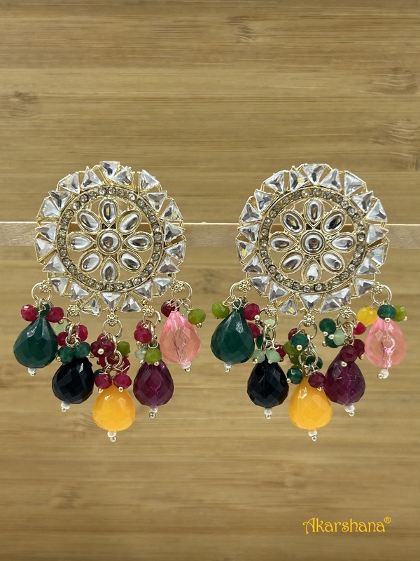 Light Gold Kundan Stud with Bead Hangings A1TJ00025