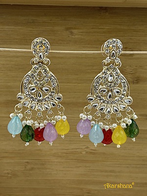 Light Gold Kundan Dangles with Multicolor Drops A1TJ00029