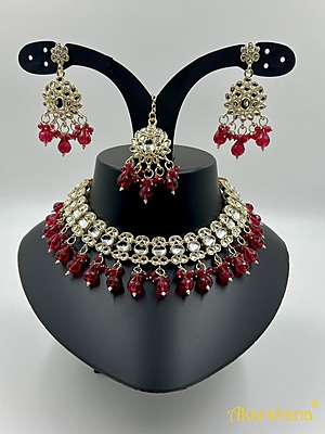 Light Gold Kundan Necklace with Bead Drops A1TJ00046A