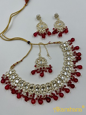 Light Gold Kundan Necklace with Bead Drops A1TJ00046A