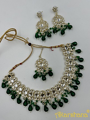 Light Gold Kundan Necklace with Bead Drops A1TJ00046B