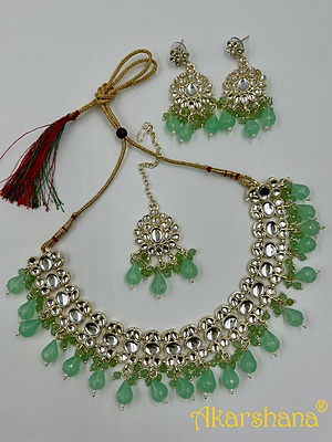 Light Gold Kundan Necklace with Bead Drops A1TJ00046C