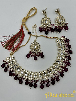 Light Gold Kundan Necklace with Bead Drops A1TJ00046E