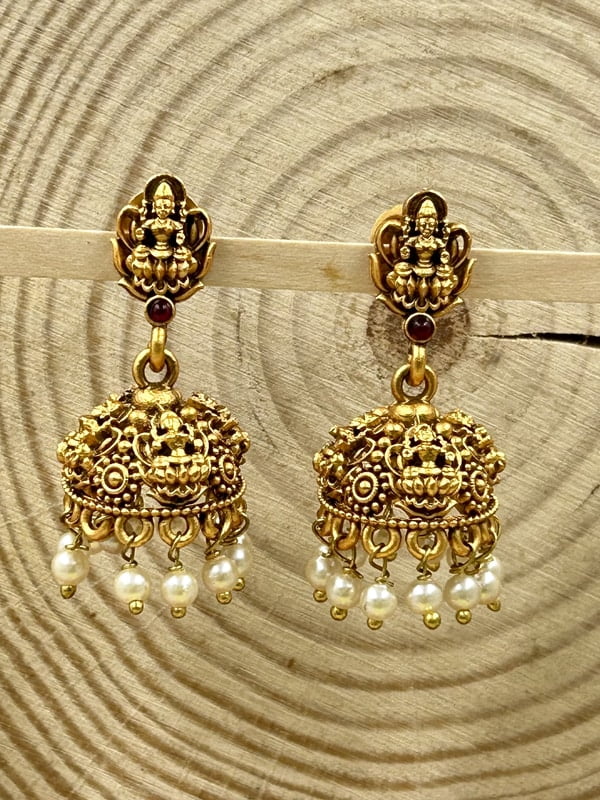 Antique Lakshmi Jhumka with Pearl drops A1TJ00058 Antique Lakshmi Jhumka with Pearl drops A1TJ00058