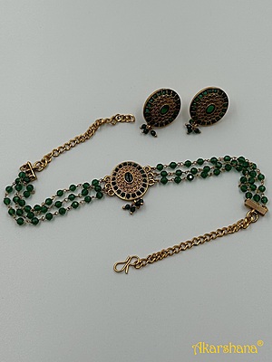 Antique 3 Lines Green Hydro Crystal Choker A1TJ00077B