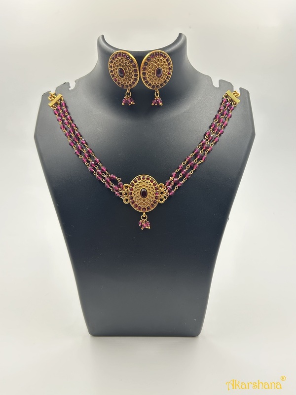 Antique 3 Lines Pink Hydro Crystal Choker A1TJ00077C Antique 3 Lines Pink Hydro Crystal Choker A1TJ00077C