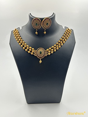 Antique 3 Lines Gold Balls Choker A1TJ00078