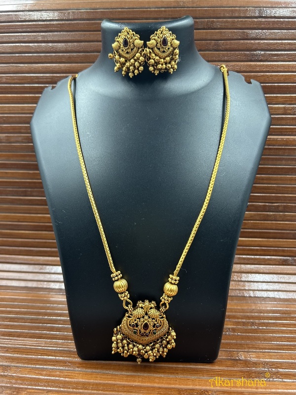 Antique Chain Mala with Peacock Pendant Gold Bead Drops A1TJ00082A