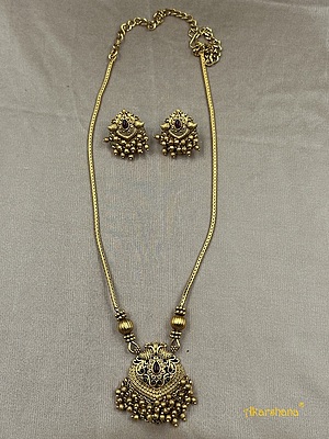 Antique Chain Mala with Peacock Pendant Gold Bead Drops A1TJ00082A