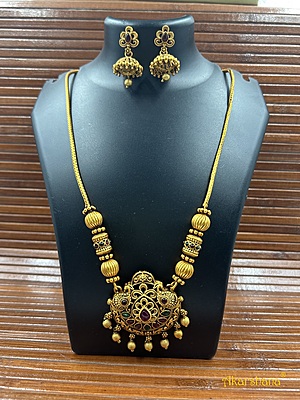 Antique Gold Balls Pendant Mala with Jumki A1TJ00091
