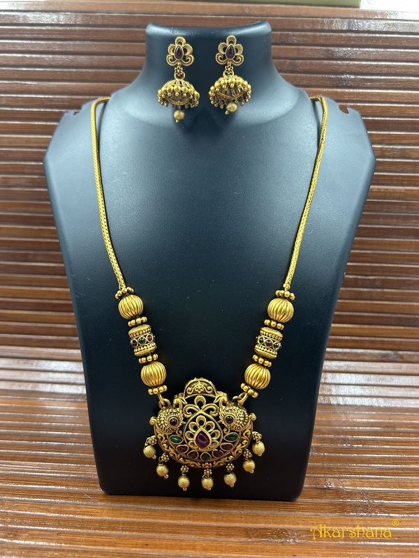 Antique Gold Balls Pendant Mala with Jumki A1TJ00091