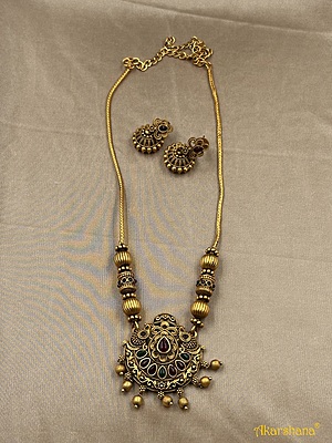 Antique Gold Balls Pendant Mala with Jumki A1TJ00091