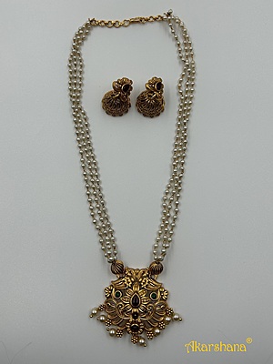 Antique 3 Lines Pearl Mala with Jhumka A1TJ00092 Antique 3 Lines Pearl Mala with Jhumka A1TJ00092