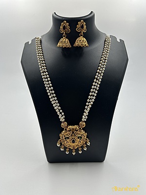 Antique 3 Lines Pearl Mala with Jhumka A1TJ00092 Antique 3 Lines Pearl Mala with Jhumka A1TJ00092