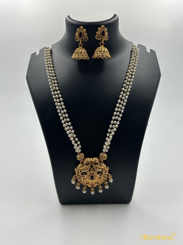 Antique 3 Lines Pearl Mala with Jhumka A1TJ00092 Antique 3 Lines Pearl Mala with Jhumka A1TJ00092