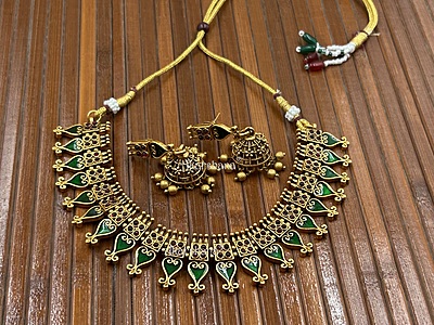 Antique Green Enamel Necklace with Jhumka A1TJ00093