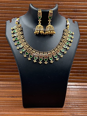 Antique Green Enamel Necklace with Jhumka A1TJ00093