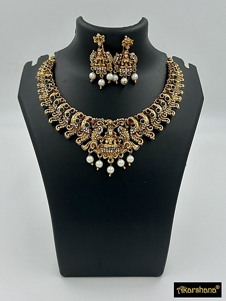 Lakshmi Peacock Stone Necklace Set A1TJ00276