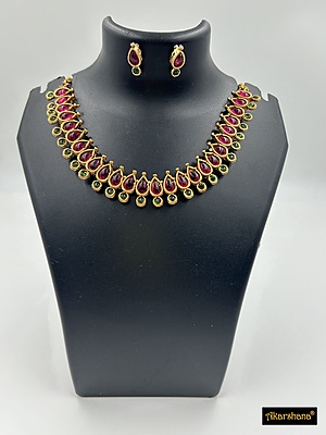 Pink and Green Kundan Necklace Set A1TJ00277B
