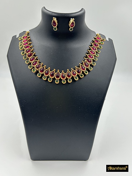 Pink and Green Kundan Necklace Set A1TJ00277B
