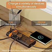 Ambrane Extension Board, 10 Ports with 4 USB Ports + 6 Power Sockets Smart Electric Surge Protector Multi Plug with 2500W, 3Mtr Cord Length, 2.1A USB Output Smartstrip