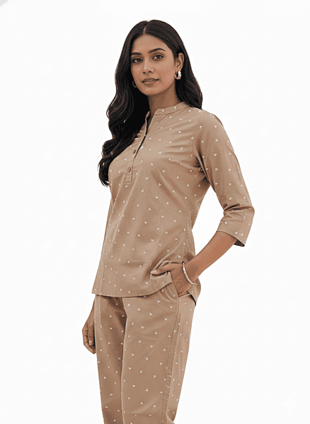 Top and Pant Co-Ord Set - Beige / Arrow