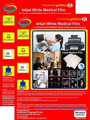 Inkjet Medical White Film A4 x 200 sheets For DR/CR/MRI/CT Imaging / 180Micron - 240gsm