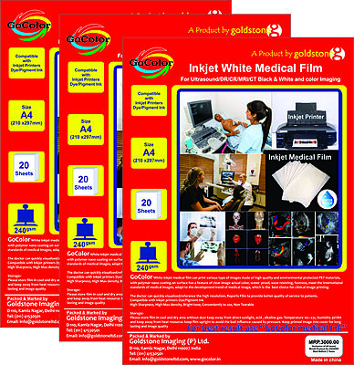 Inkjet Medical White Film A4x 300 sheets For DR/CR/MRI/CT Imaging/ 180Micron / 240 gsm