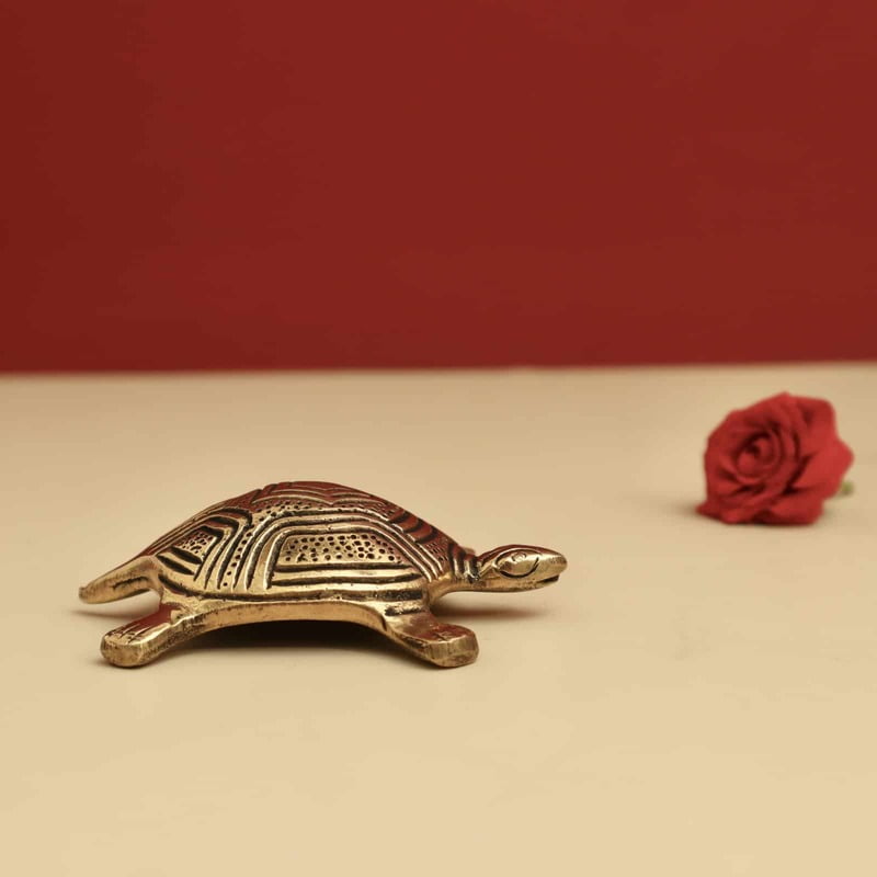 Brass Tortoise with Shree Yantra/Kuber Yantra on Back - 3.2 inch Length | Brass Tortoise with Shree Yantra/Kuber Yantra for Prosperity