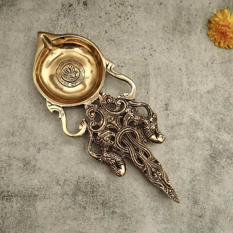 Brass Aarti Spoon - 11 inch Length | Long Brass Aarti Spoon for Sacred Rituals and Worship