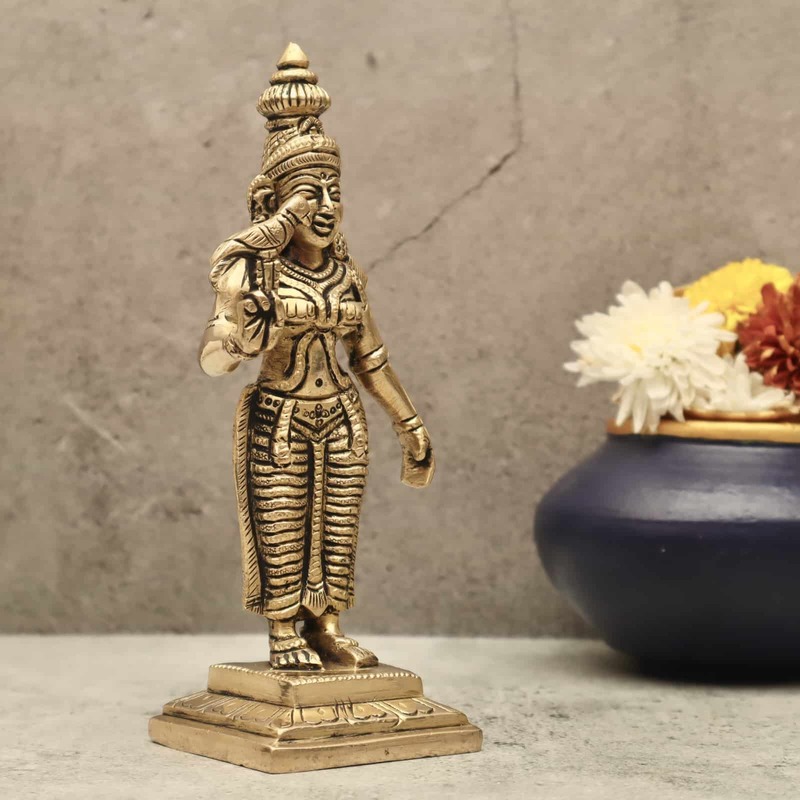 Brass Madurai Meenakshi Devi - 8 inch Height | Exquisite Brass Idol of Madurai Meenakshi Devi for Divine Worship