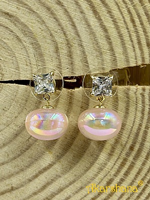 CZ Stone Baby Pink Pearl Dangles A6FJ00195D