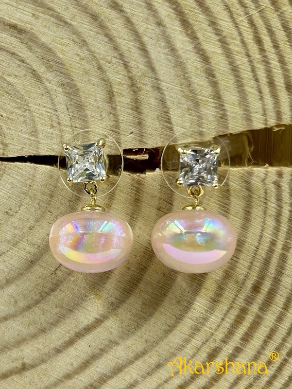 CZ Stone Baby Pink Pearl Dangles A6FJ00195D