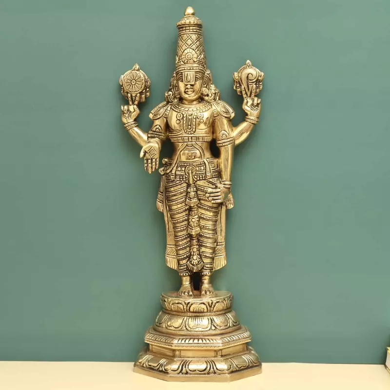 Brass Tirupati Balaji Venkateshwara Idol - 19 inch Height | Revered Brass Idol of Tirupati Balaji Venkateshwara for Spiritual Worship