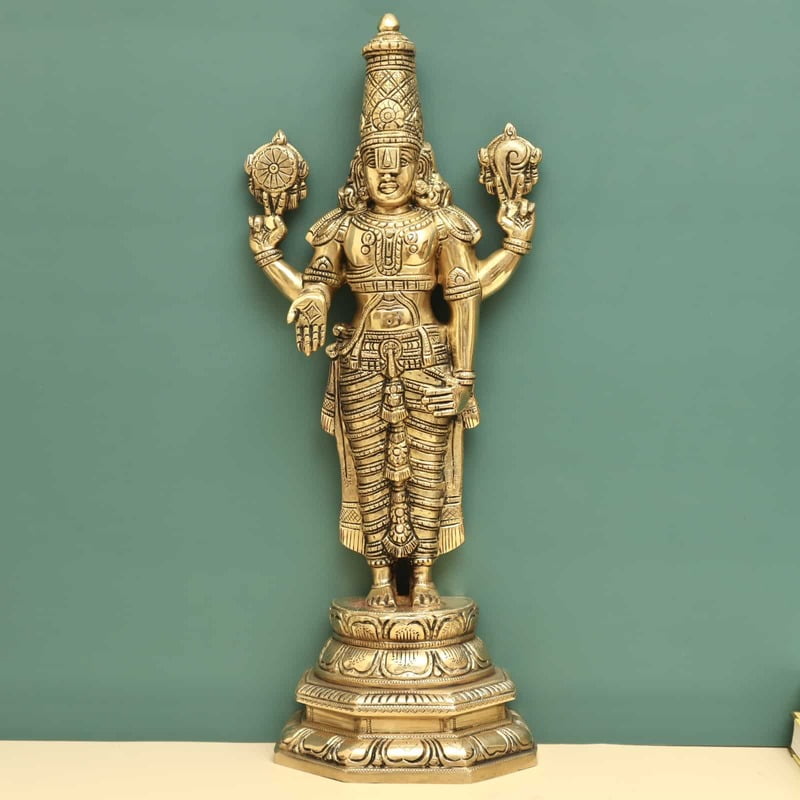Brass Tirupati Balaji Venkateshwara Idol - 19 inch Height | Revered Brass Idol of Tirupati Balaji Venkateshwara for Spiritual Worship