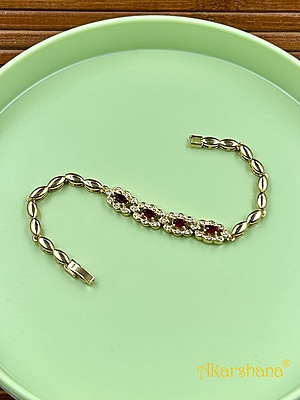 White and Red Stone Gold Link Bracelet A7FJ00004A