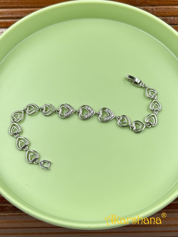 White Stones Studded Heart Link Bracelet A7FJ00004D
