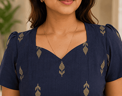 Women's Navy Blue Straight Kurta with Woven Motifs Women's Navy Blue Straight Kurta with Woven Motifs
